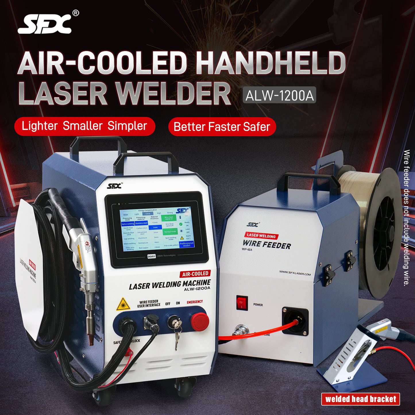 SFX Laser ALW-1200A Portable Air-Cooled Handheld Laser Welding Machine 2 in1 Fiber Laser Welder Machine for Carbon Steel Aluminum