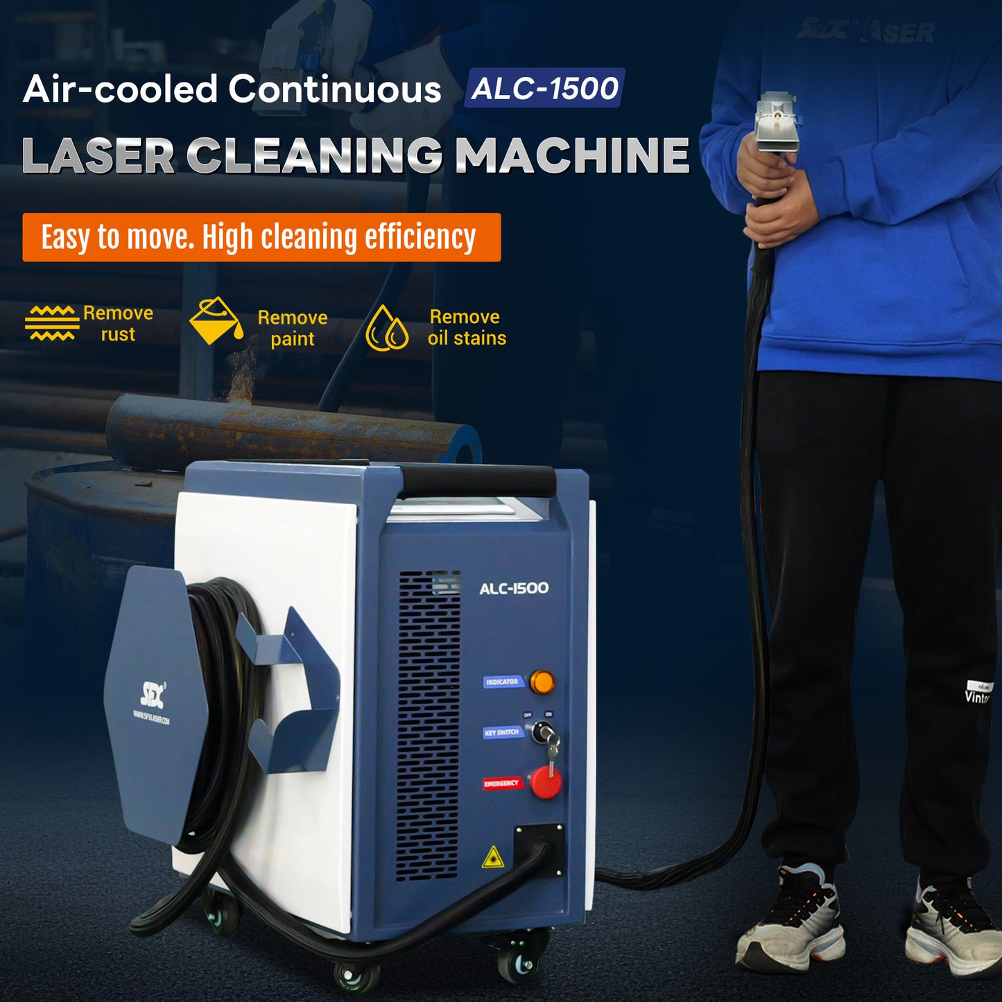 SFX Air-cooled Continuous Laser Cleaning Machine ALC-1500 High Efficiency for Rust Paint Oil Stains