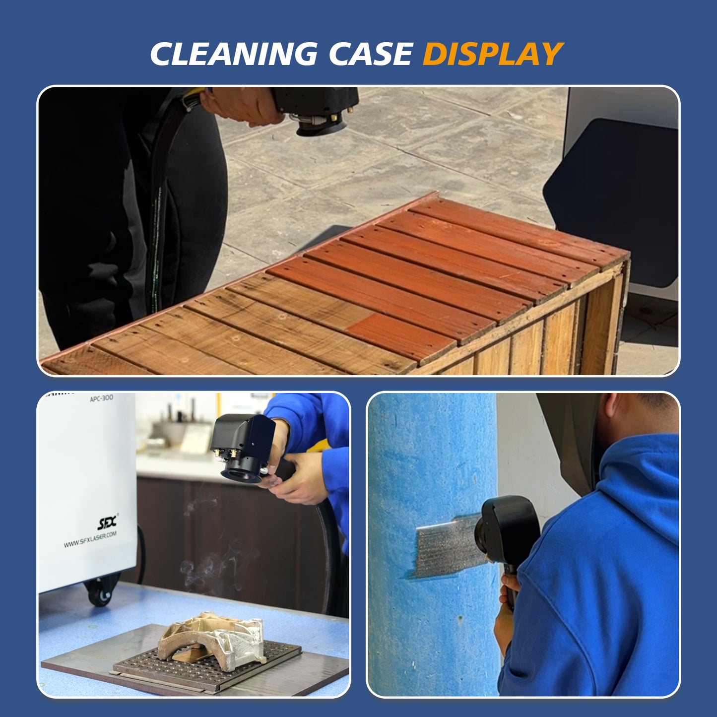 SFX APC 300W/ 500W Air-Cooled Pulsed Laser Cleaning Machine Laser Wood Stripping machine Paint Rust Plating Coating Removal Tool