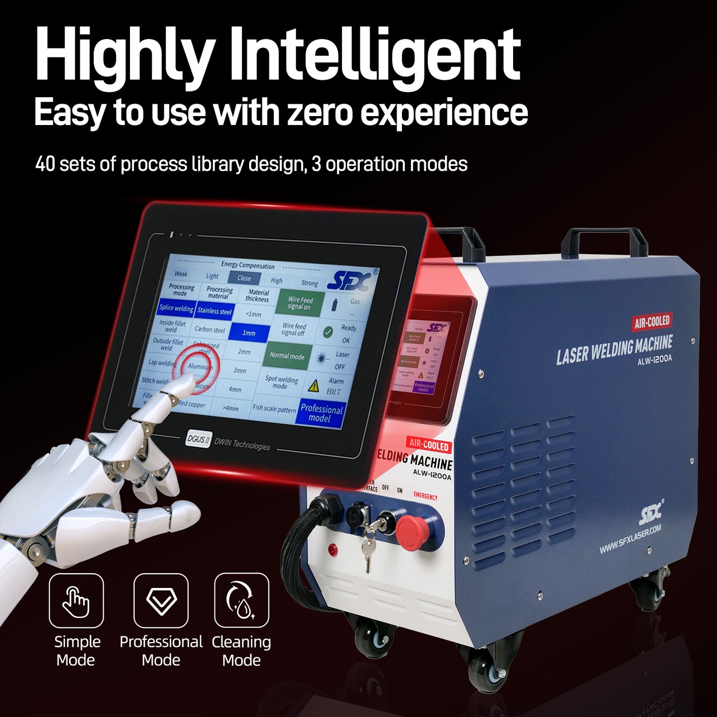 SFX Laser ALW-1200A Portable Air-Cooled Handheld Laser Welding Machine 2 in1 Fiber Laser Welder Machine for Carbon Steel Aluminum
