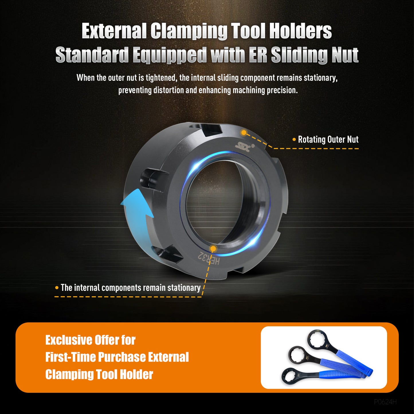 SFX BMT65 Radial and Axial BMT DrivenTool Holder CNC Lathe with ER Collet Chuck External Clamping