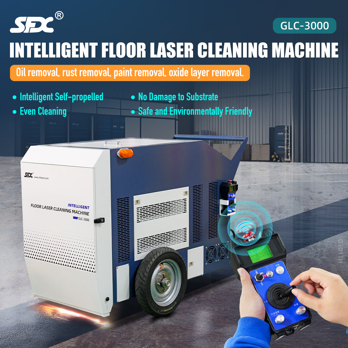 SFX Intelligent Floor Laser Cleaning Machine 3000W Fiber Laser Cleaner on Floor for Oil Rust Remover