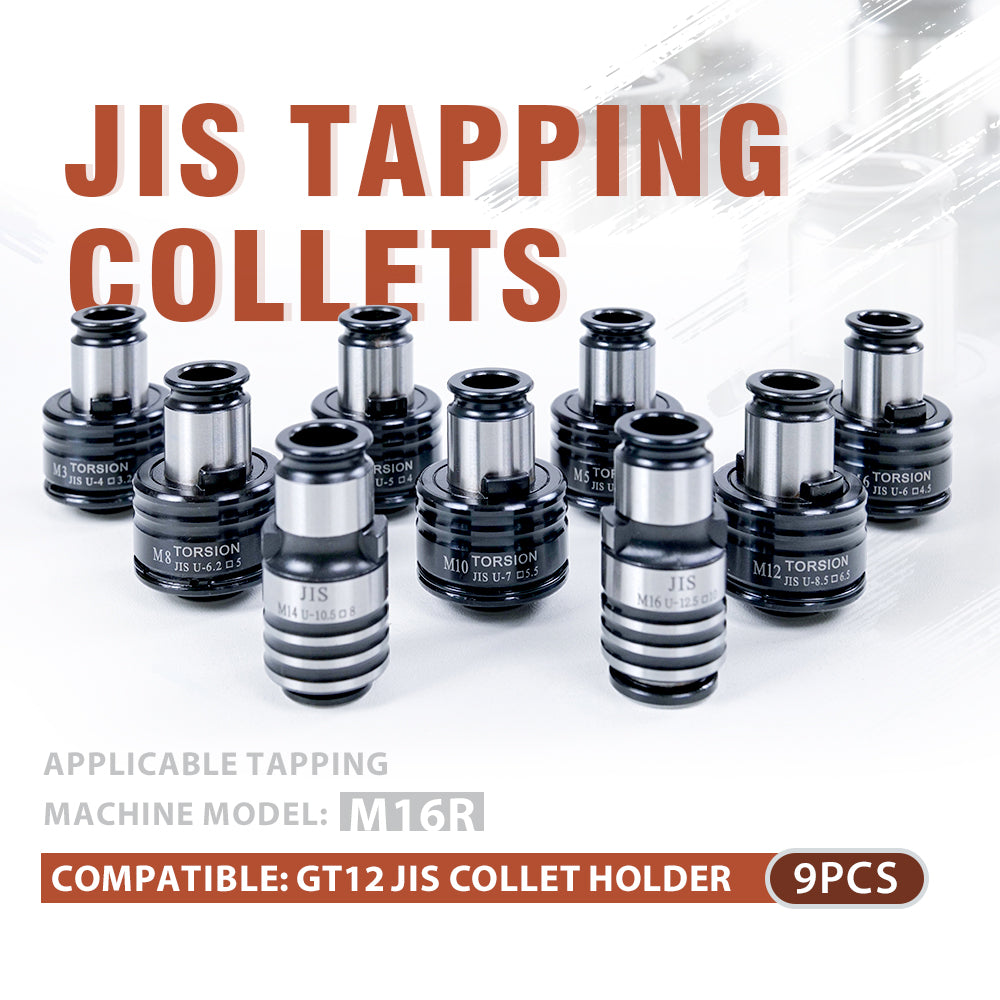 GT12 JIS Collets 9pcs Tapping Collets Chuck GT12 Tapping Adapters for M16R Tapping Machine M3 M4 M5 M6 M8 M10 M12 M14 M16