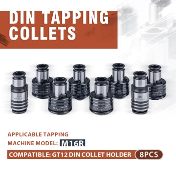GT12 DIN Collets 8pcs Tapping Collets Chuck GT12 Tapping Adapters for M16R Tapping Machine M3,M4 M5-M6 M8 M10 M12 M14 M16