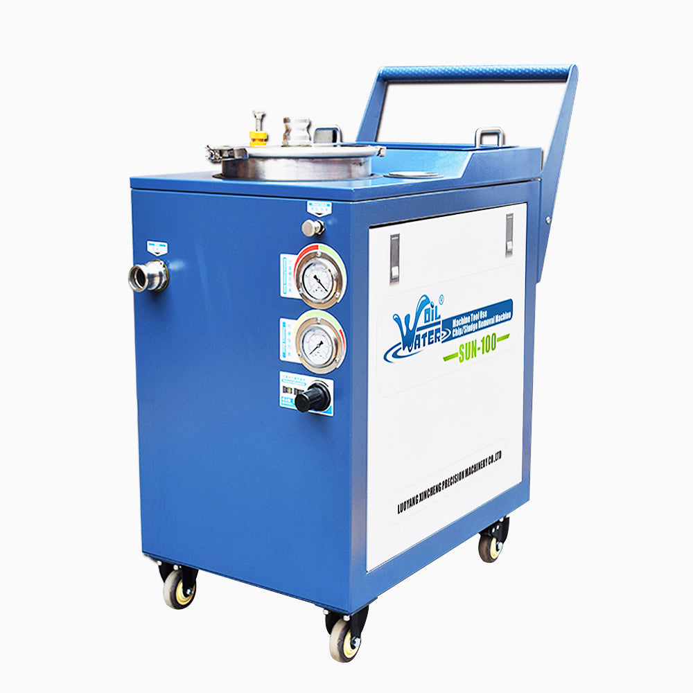Máquina de eliminación de virutas y lodos SUN-100 (90% nueva) para limpieza de fluidos de corte CNC y refrigerantes.
