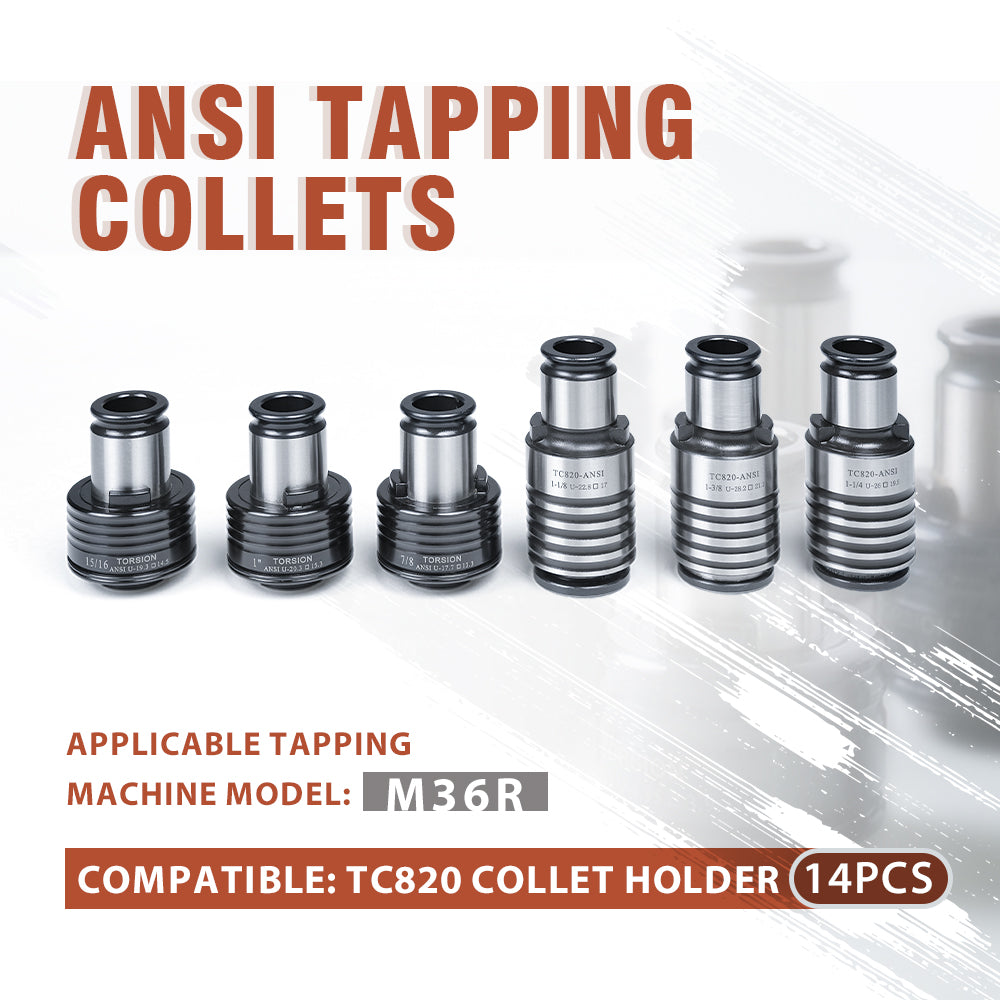 TC820 ANSI Collets 14 pcs ANSI Tapping Collet Chuck TC820 Tapping Holder for M36R Electric Tapping Machine