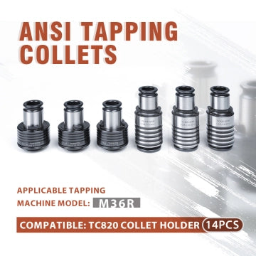 TC820 ANSI Collets 14 pcs ANSI Tapping Collet Chuck TC820 Tapping Holder for M36R Electric Tapping Machine
