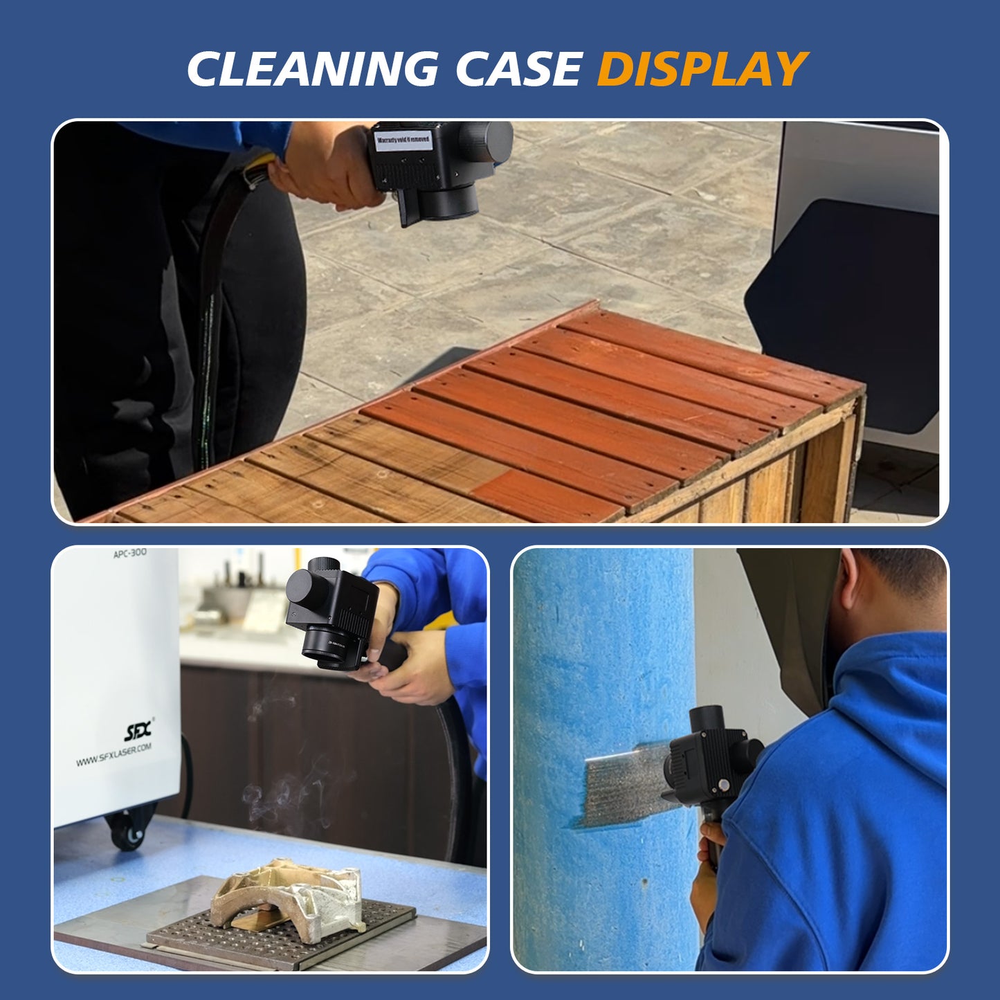 US Stock SFX APC 300W/ 500W Air-Cooled Pulsed Laser Cleaning Machine Laser Wood Stripping machine Paint Rust Plating Coating Removal Tool