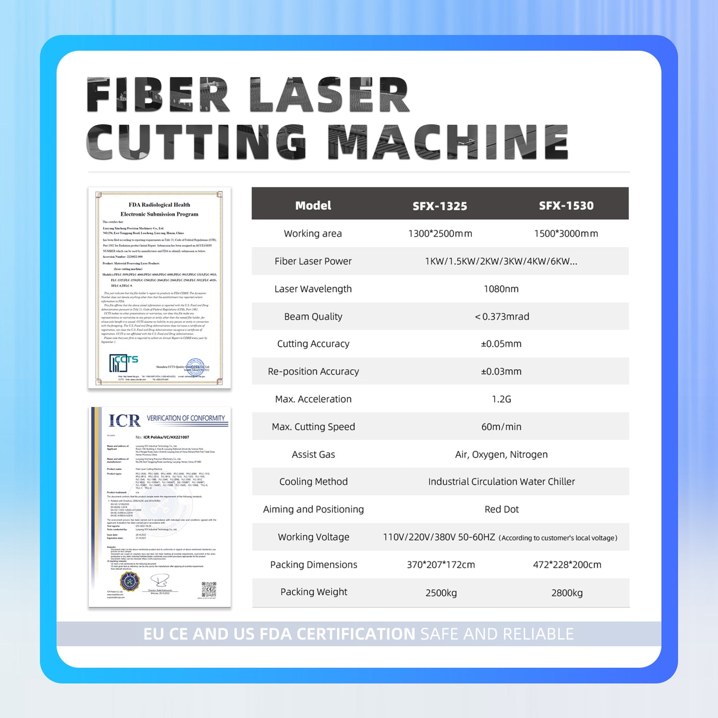 SFX 1530 Fiber Laser Cutting Machine 3000W 6000W CNC Metal Laser Cutter 1500x3000mm High Precision