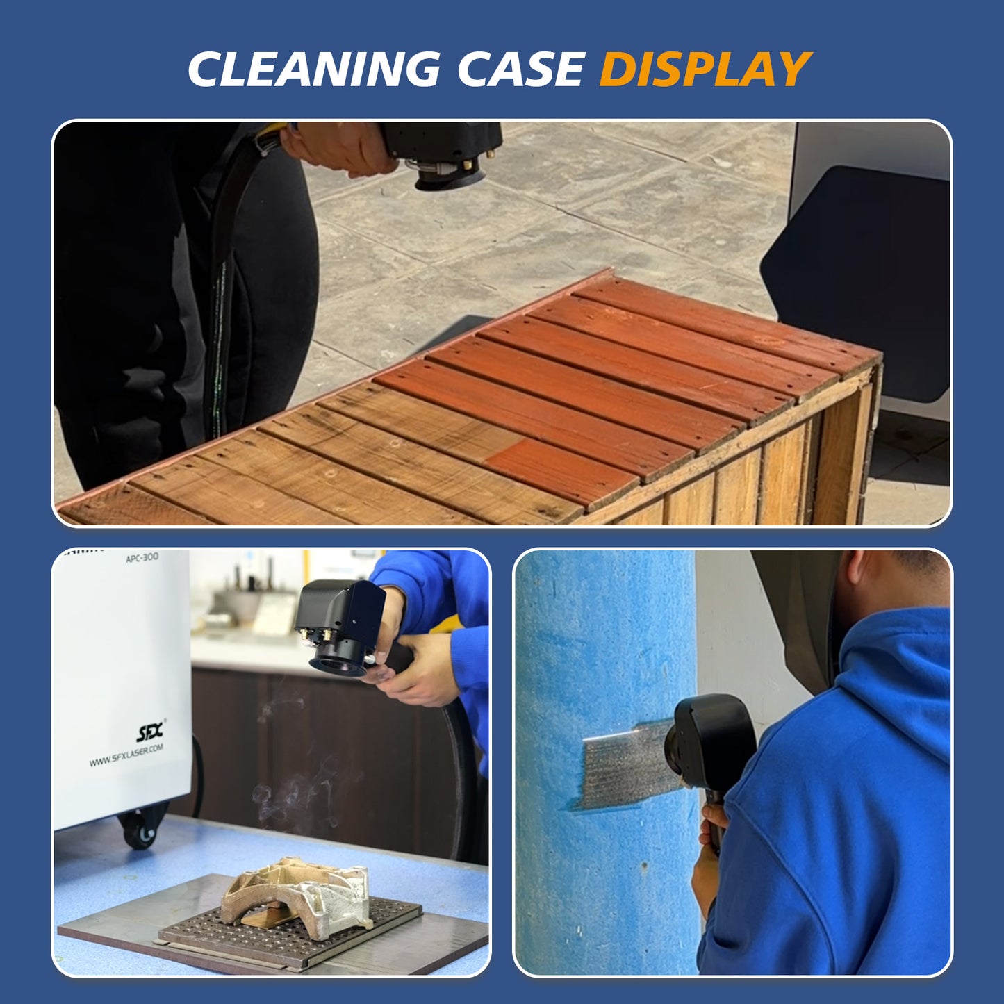 SFX Air-Cooled Pulse Laser Cleaning Machine AGC 300W 500W Laser Cleaner Rust Paint Varnish Coating Removal for Metal and Stone