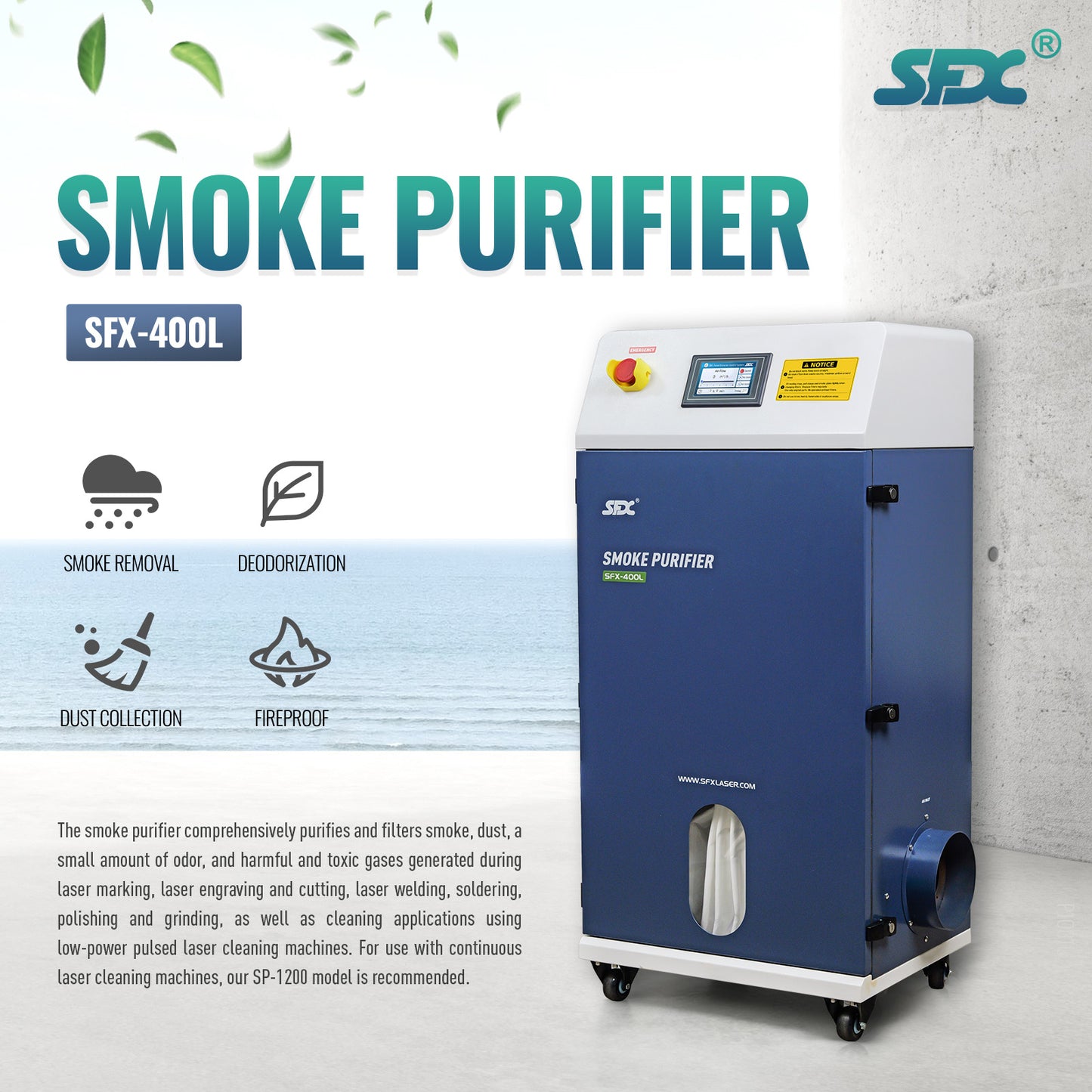 Purificador de humo SFX, extractor de humos de alta eficiencia para máquinas de limpieza, soldadura y marcado láser.