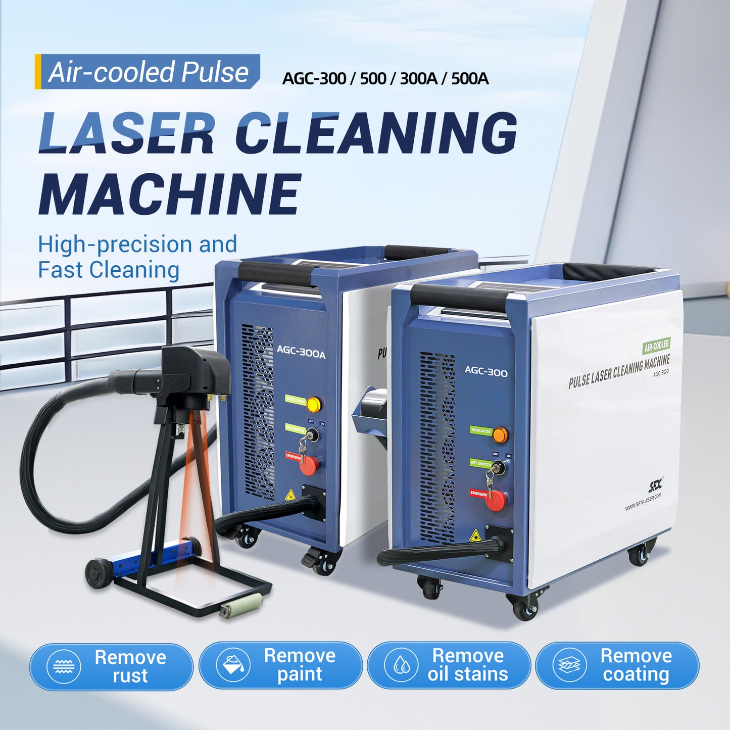Demo Machine AGC-500 Air-Cooled Pulse Laser Cleaning Machine for Rust Paint Coating Removal