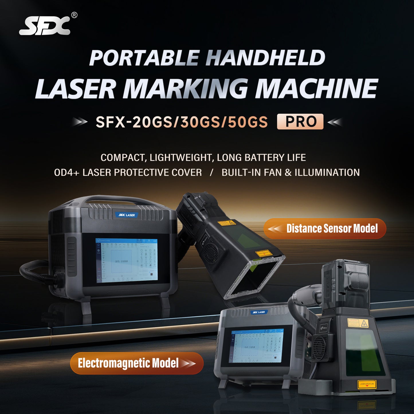 Máquina de marcado láser portátil SFX LASER de 20 W, 30 W y 50 W, serie Pro, área de marcado de 100 x 100 mm