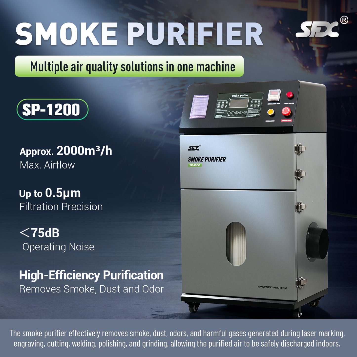 SFX 1200W Smoke Purifier for Laser Cleaning & Welding | 99.9% High-Efficiency Fume Extraction