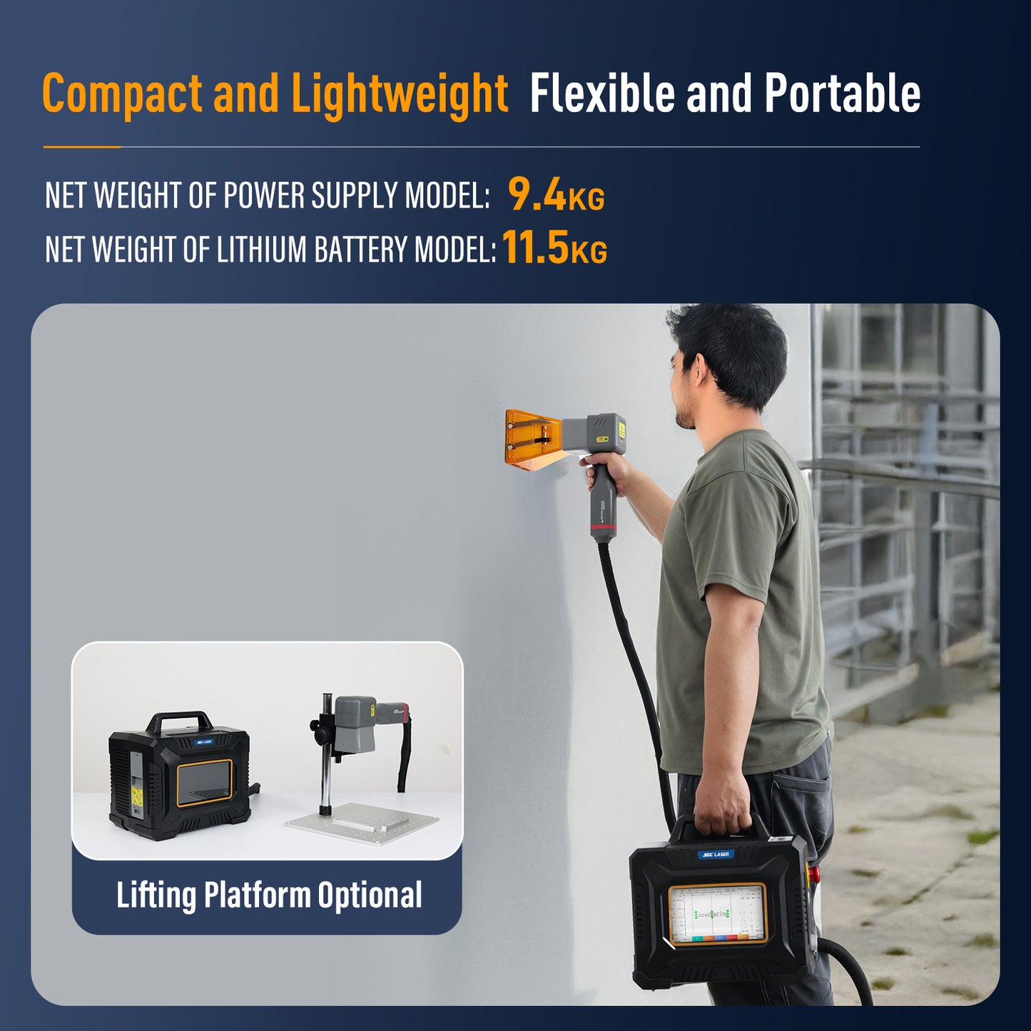 SFX 60W Portable Handheld Laser Marking Machine Metal Laser Engraver with 55*55/100*100/150*150mm Lens