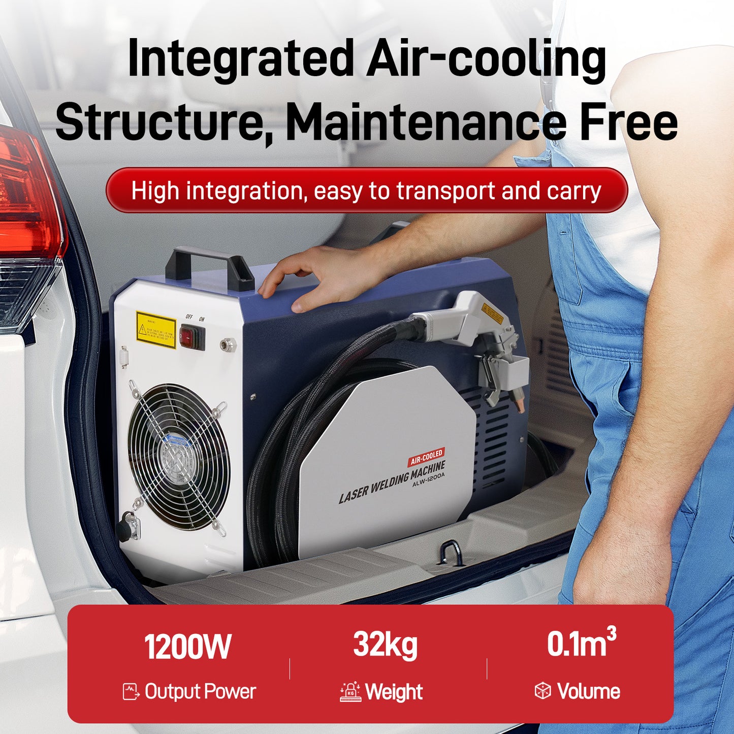 US Stock 95% New SFX Laser ALW-1200A Portable Air-Cooled Handheld Laser Welding Machine 2 in 1 for Carbon Steel Aluminum with Welding Cart