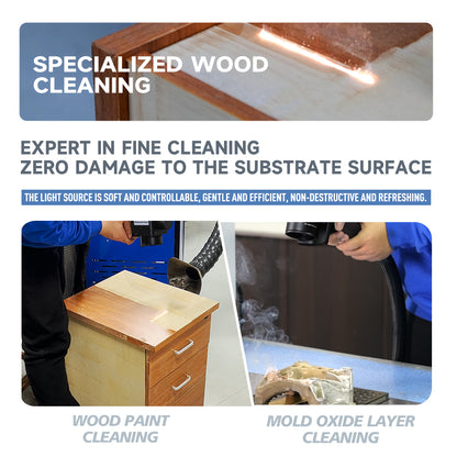 SFX 300W/ 500W Handheld Portable Laser Cleaner Trolley–Type Rust Paint Removal for wood cleaning
