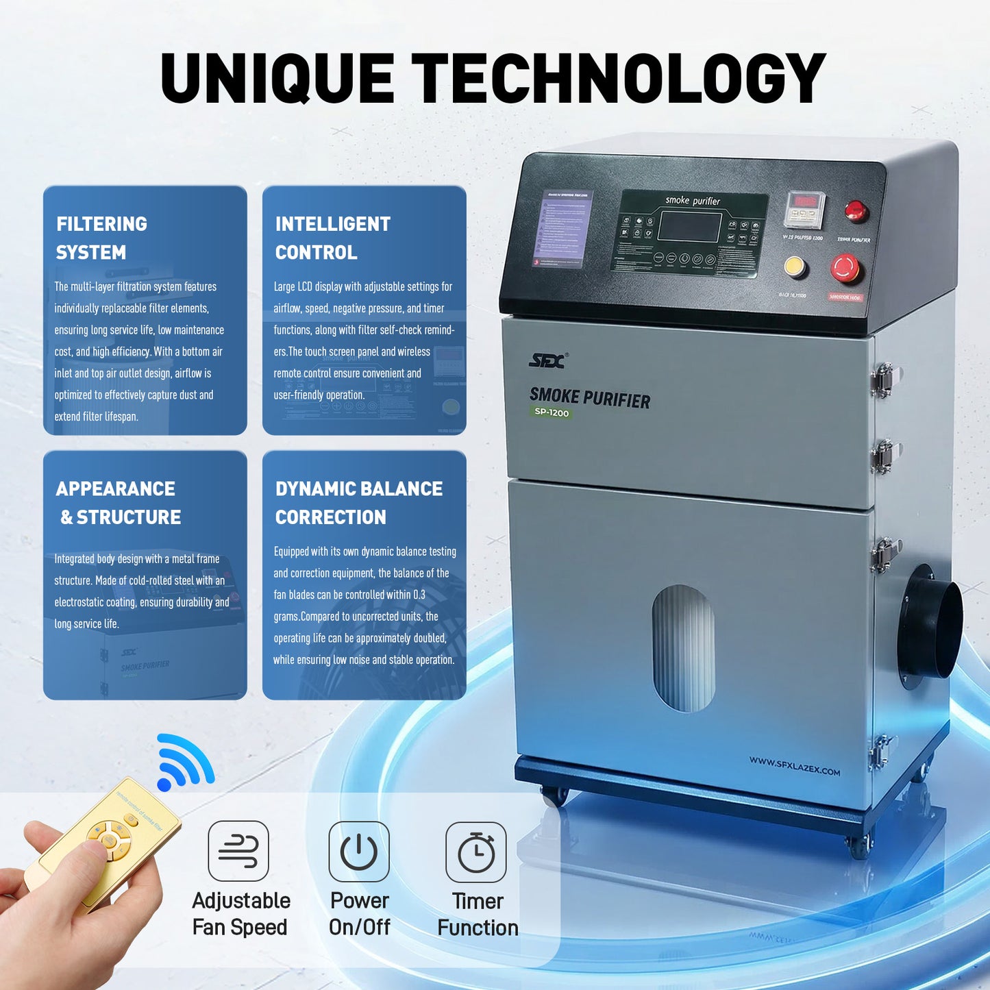 SFX 1200W Smoke Purifier for Laser Cleaning & Welding | 99.9% High-Efficiency Fume Extraction
