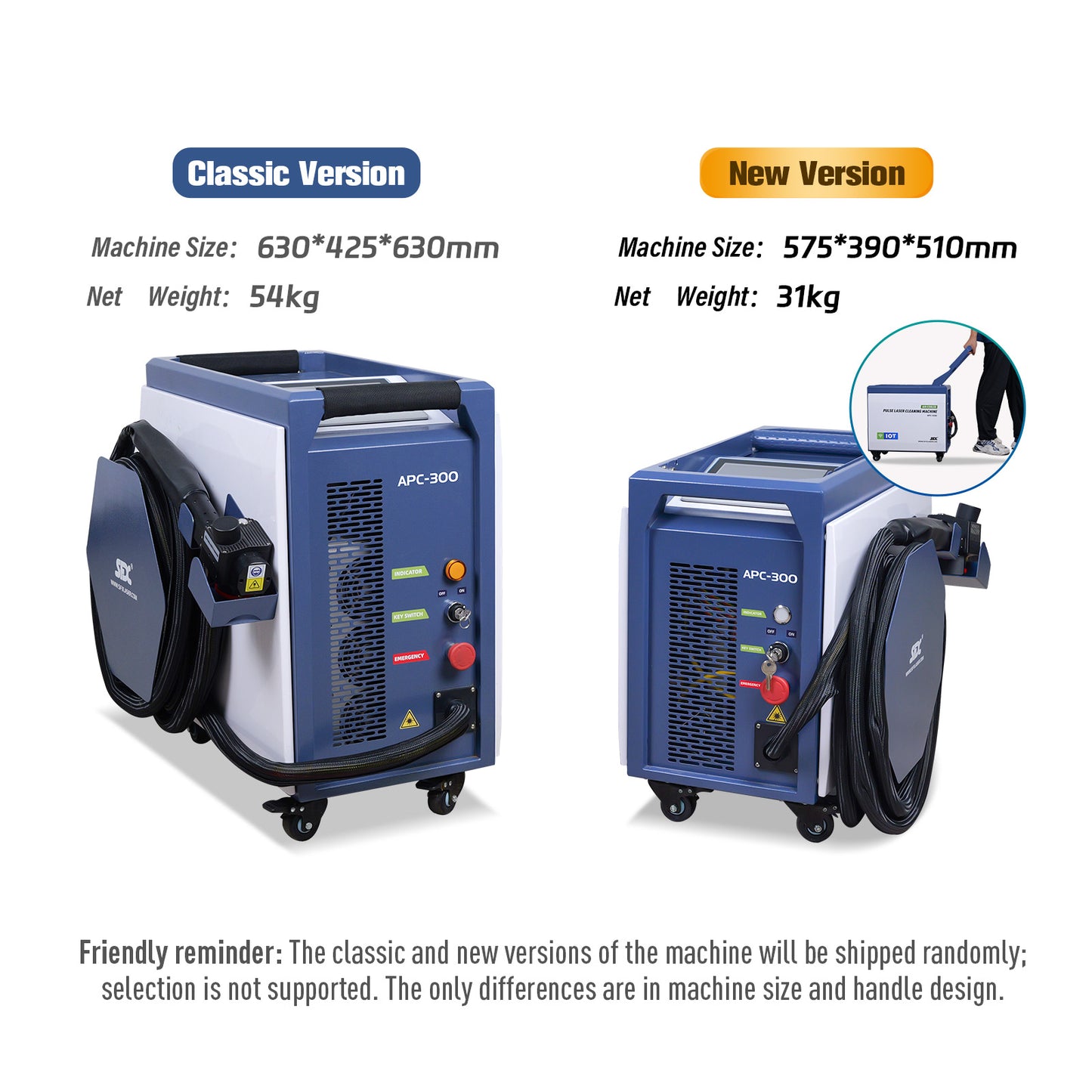 US Stock SFX APC 300W/ 500W Air-Cooled Pulsed Laser Cleaning Machine Laser Wood Stripping machine Paint Rust Plating Coating Removal Tool