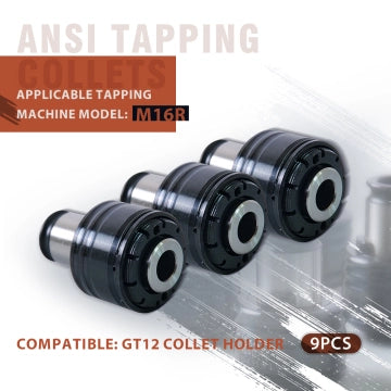 GT12 ANSI Collets 9 pcs GT12 ANSI Tapping Collet Chuck GT12 Tapping Adapters for M16 Electric Tapping Machine