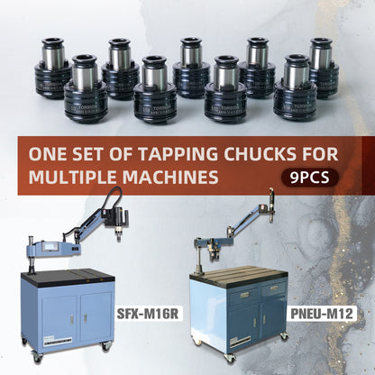 GT12 ANSI Collets 9 pcs GT12 ANSI Tapping Collet Chuck GT12 Tapping Adapters for M16 Electric Tapping Machine