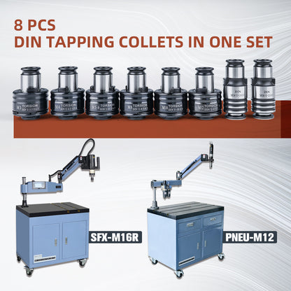 GT12 DIN Collets 8pcs Tapping Collets Chuck GT12 Tapping Adapters for M16R Tapping Machine M3,M4 M5-M6 M8 M10 M12 M14 M16