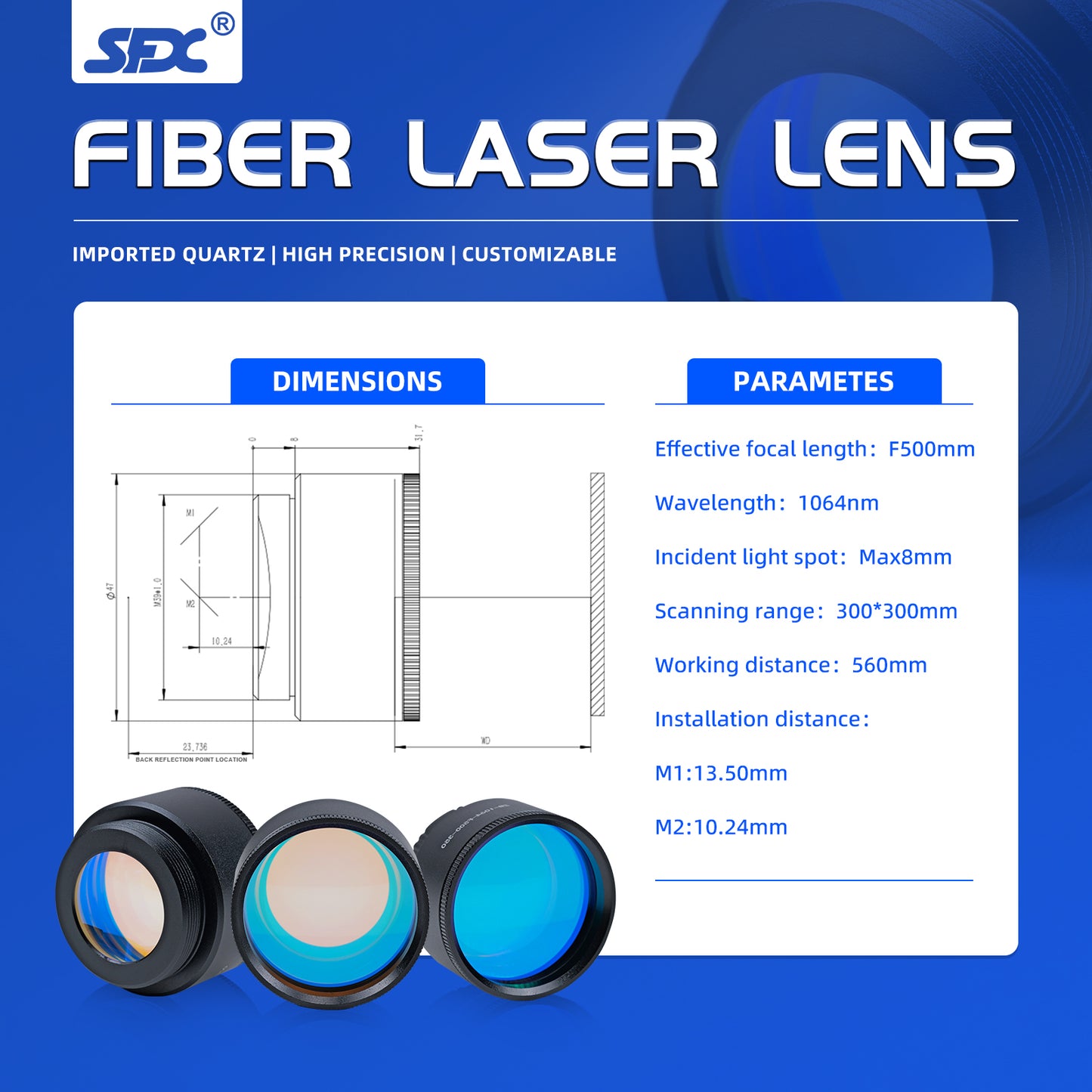 Fiber Laser Lens for SFX BLC/LC 1000W/1500W/2000W/3000W Laser Rust Removal Laser Cleaning Machine