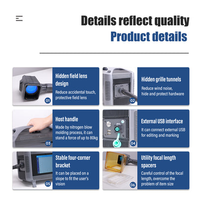 SFX Portable Handheld Laser Marking Machine 20W/30W/50W Fiber Laser Engraver Marker with 70/100/145mm Lens