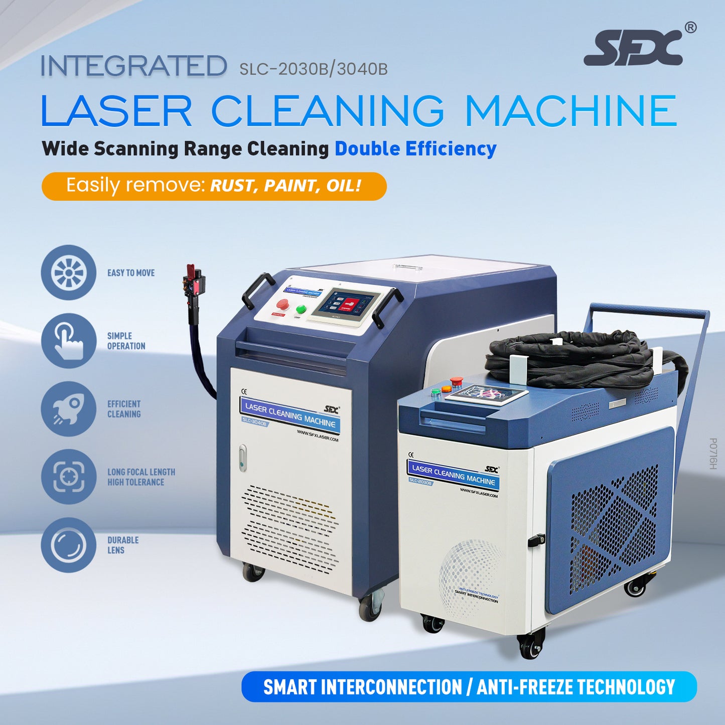SFX 2000W/3000W Integrated Fiber Laser Cleaning Machine Laser Rust Oil Paint Remover