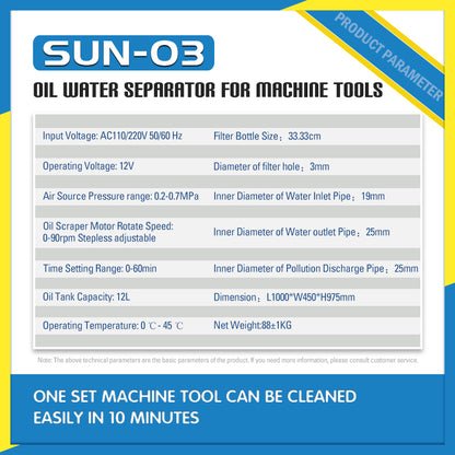 SUN-03 Tramp Oil Skimmer & Oil-Water Separator for CNC Cutting Fluid Purification