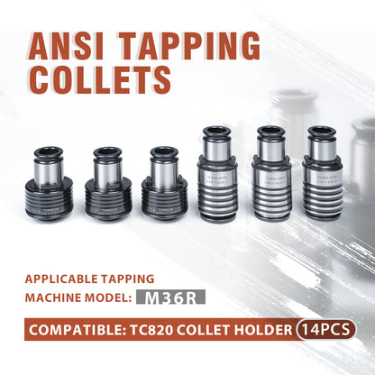TC820 ANSI Collets 14 pcs ANSI Tapping Collet Chuck TC820 Tapping Holder for M36R Electric Tapping Machine